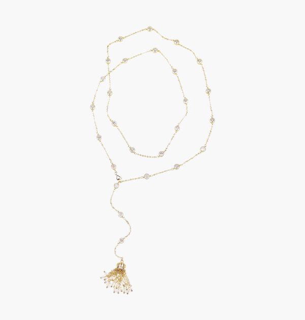 Transformable necklace with tassel in gold color